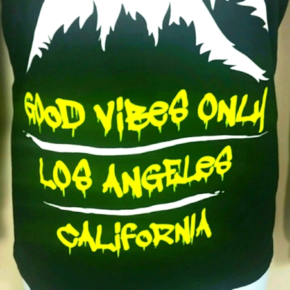 T-Shirt Los Angelos graphic print long sleeve black good vibes kanji - Picture 1 of 4